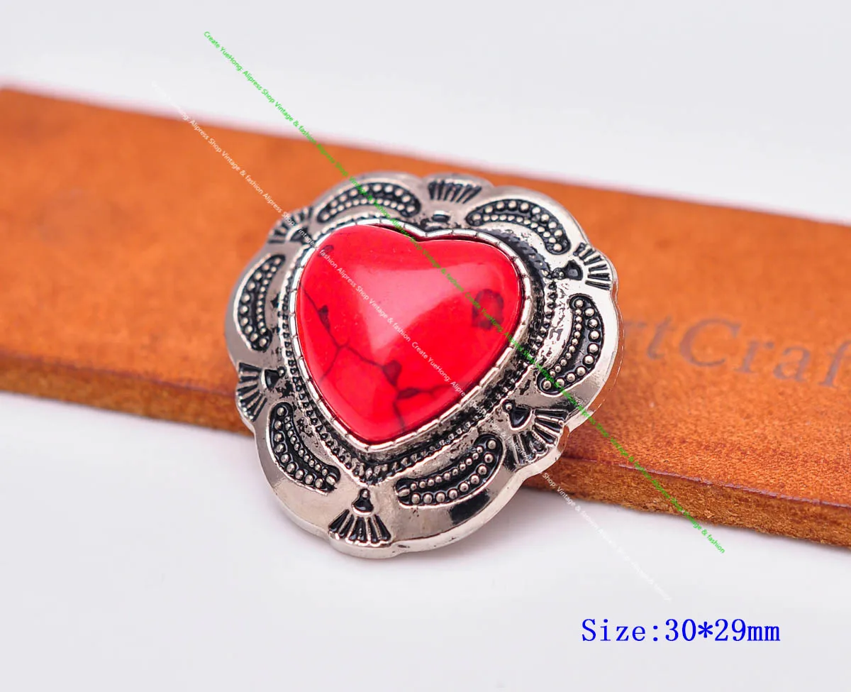 10X Silber Indische Blume Kunst Echt Grün Liebe Herz Türkis Leathercraft Haar Zubehör Nähen Schaft Taste Concho Verschluss – Detail 8