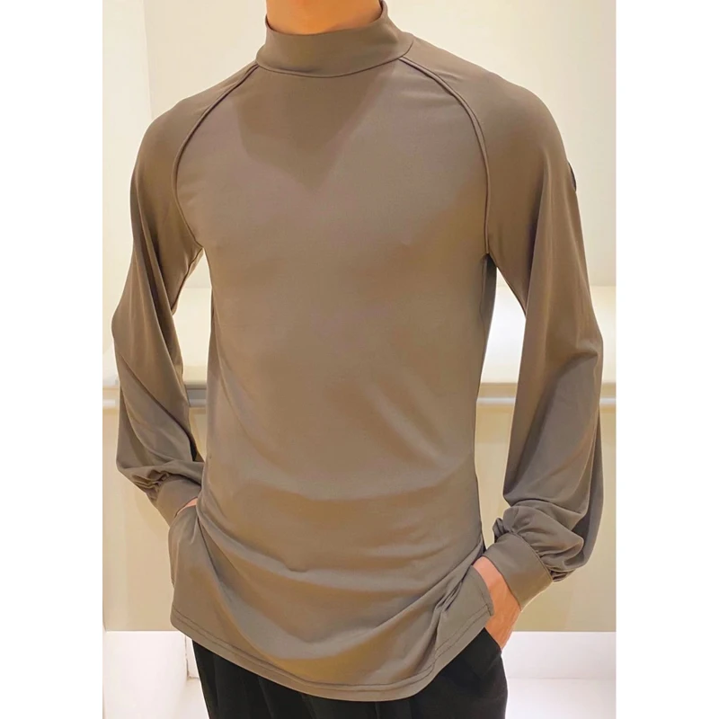 Men\'S High-Neck Slim Shirts Latin Dance Practice Clothes Long-Sleeved Top Samba Tango Latin Dance Performance Costumes DQS7598