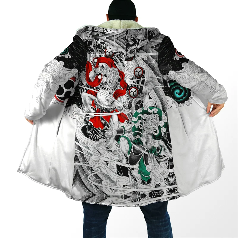 

Winter Men For Women Hooded Cloak Japan Battle of the Gods Fujin and Raijin 3D Prined Fleece Wind breaker Warm Hood Cloak