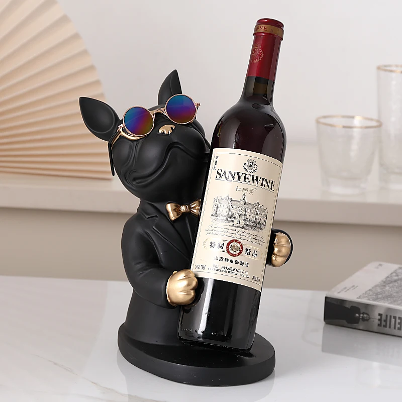 

Home Decoration Animal Figurines Wine Holders Resin Craft Bulldog Statue Wine Bottle Holder Desk Table Champagne Rack Room Decor
