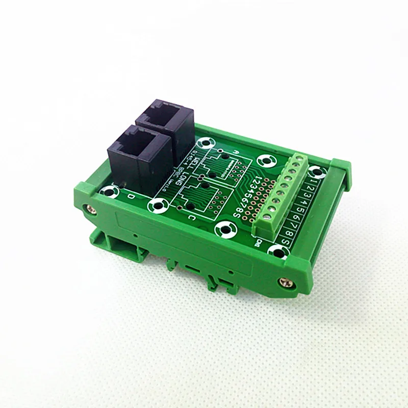 

DIN Rail Mount RJ45 Module,RJ45 8P8C Jack 2-Way Buss Breakout Board, Terminal Block, Connector.