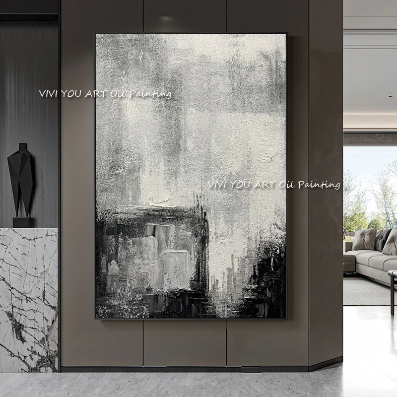

High quality hand painted Modern Abstract Oil Painting Wall Art Canvas Grey Pictures for Living Room hotel wall Decoration