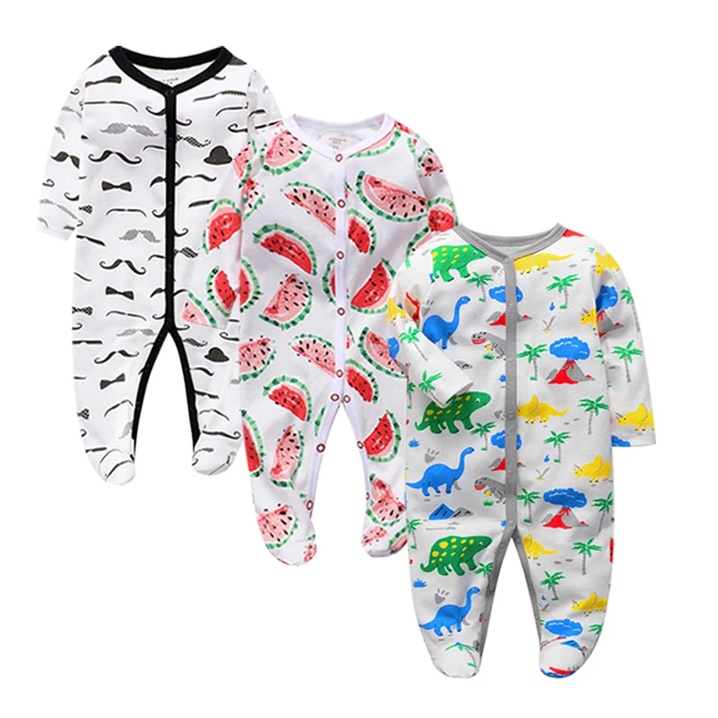 Baby romper Newborn clothes 100% Cotton  Long Sleeves Baby Pajamas Cartoon Printed Baby Girls Boys 3pieces/lot Clothes