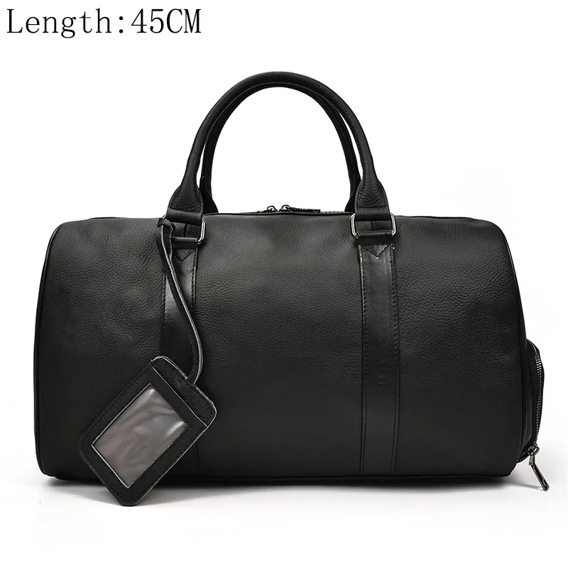 Grote capaciteit lederen reistas voor heren Dames Zachte zwarte koeienhuid Casual reistas Grote bagage Weekendschoudertas