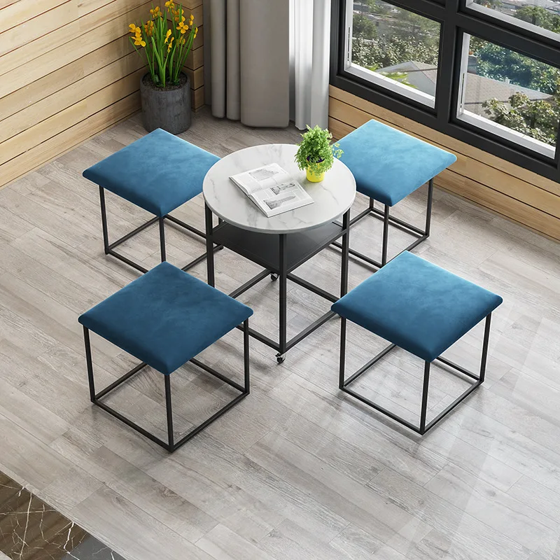 Rubik's Cube Tea Table Simple Living Room Small Tea Table Save Space Movable Rock Board Table and Chair Combination