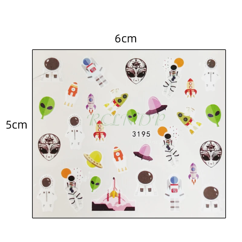 Nail Sticker Accessories Rocket Alien Astronaut Planet Design Decoration Slider Rubber Adhesive Decal Manicure Lacquer