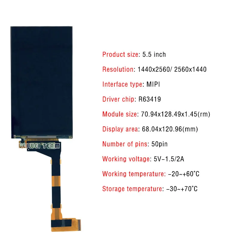 Wisecoco 5.5 Inch 2K LCD Module 2560x1440 LS055R1SX03 Light Curing Display Photon Screen MIPI Display For VR LCD 3d Printer