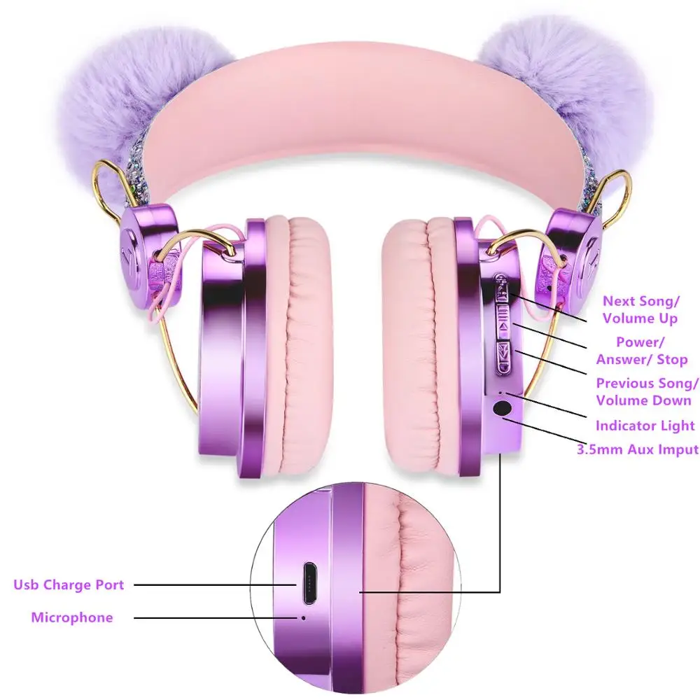Bluetoothかわいい子供ワイヤレスヘッドフォンとマイク女の子3.5ミリメートル音楽ステレオイヤホンコンピュータ携帯電話猫のヘッドフォン
