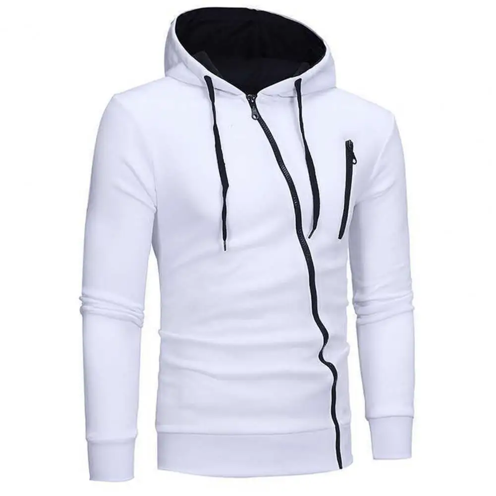 Khoác Nam Hoodie Cổ Xiên Khóa Dây Kéo Phối Phù Hợp Với Áo Khoác Màu Sắc Tương Phản Áo Len Nam Áo Thun Thu Đông