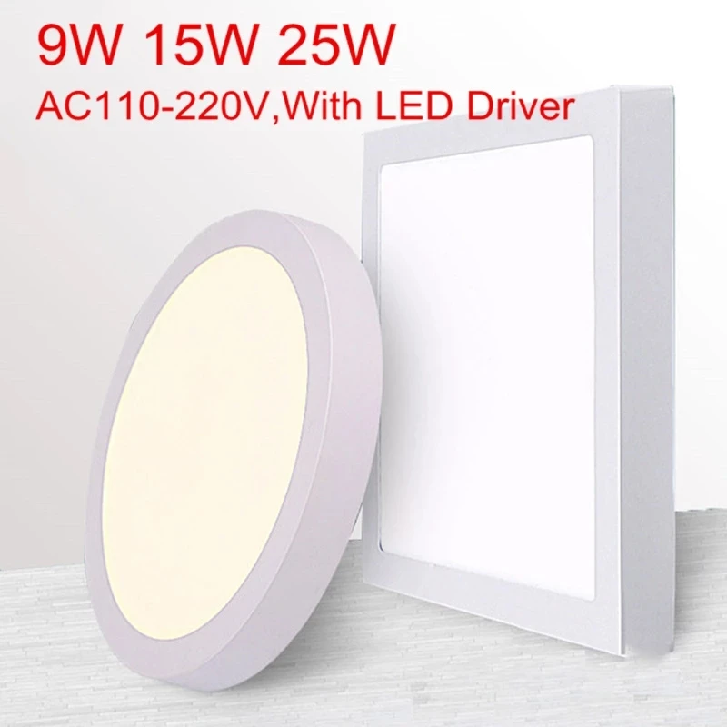 No Cut ceiling 9w 15w 25w Surface mounted led downlight Round/Square panel light Spot Down lamp AC110V 220V+ Driver