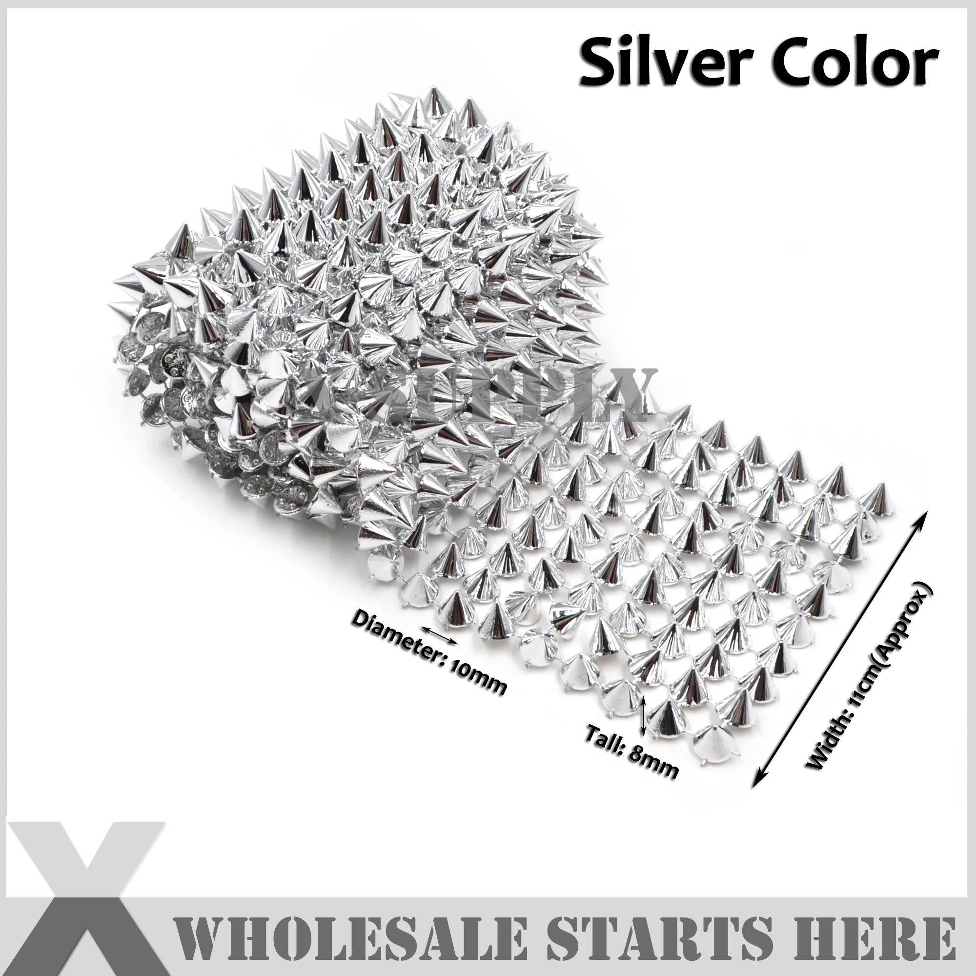 

Punk Silver Gold Cone Stud Trim Mesh For Sewing on Garment Decoration,Clothing,Coverings,Home Decor
