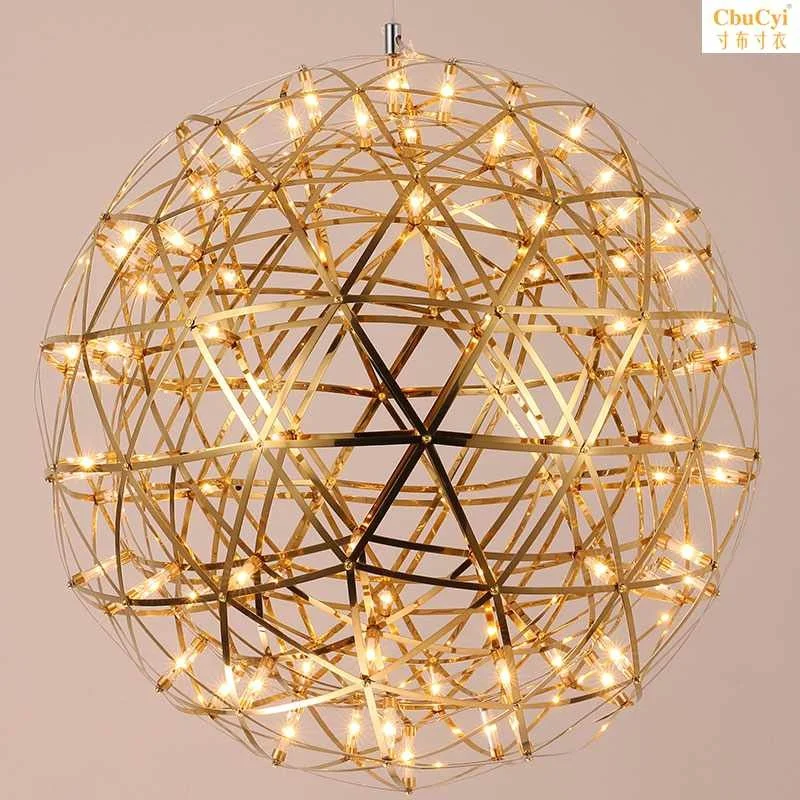 LukLoy Loft Gold Firework Pendant Light Suspended Stainless Steel Large Web Ball Lighting Fixture Kitchen Hall Pendant Lamp