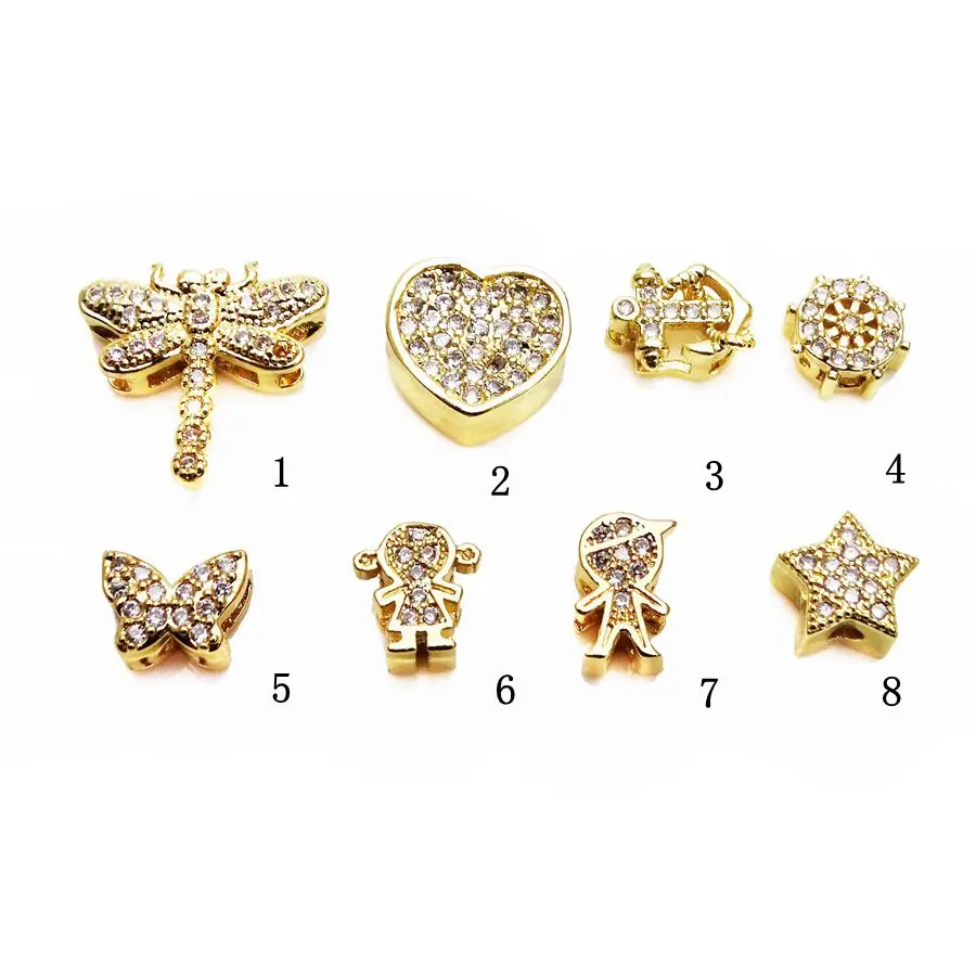 Dragonflies butterflies Interval bead Love Pentacle Beaded Pendant micro zircon gold plated  DIY bracelet necklace accessorie