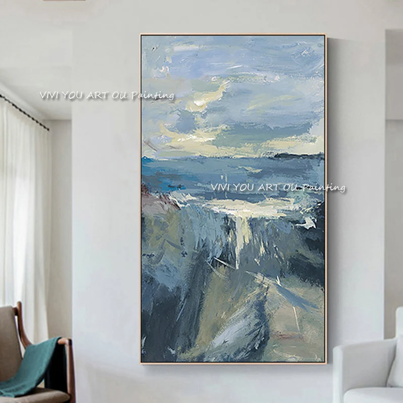 The Fashion Sea View Blue Sky Peace Bright Wall Art Canvas Handpainted Cuadro Abstract Painting Wall Pictures for Living Room