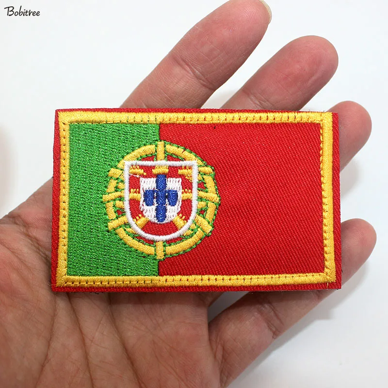 Portugal Flag Patch with Hook Loop Embroidered Portuguese Banner Badges Armband Stick on Backpack Cap Uniform Decoration