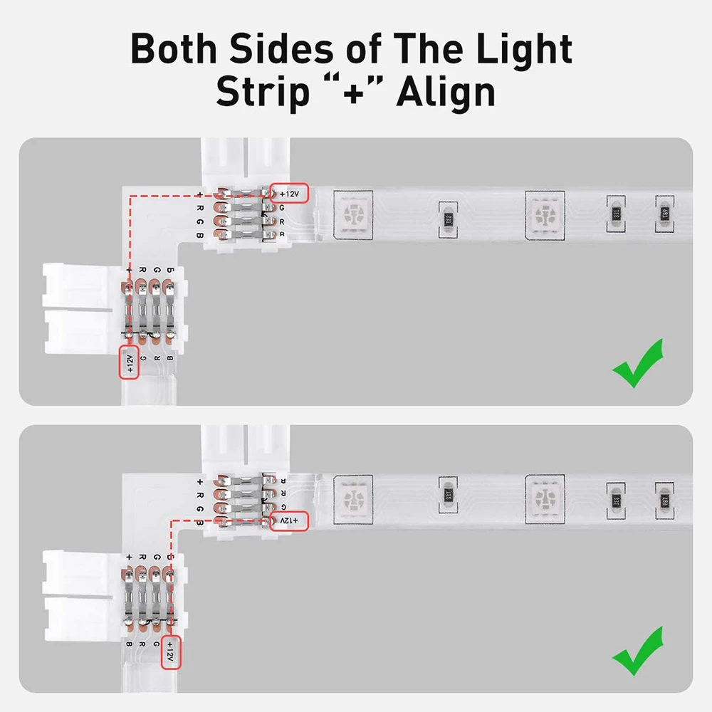 Connecteur LED en forme de L, bandes LED RVB, angle d'angle, connecteurs de fil, adaptateur d'installation, 4 broches, 8mm, 3528, 2835, 5 pièces