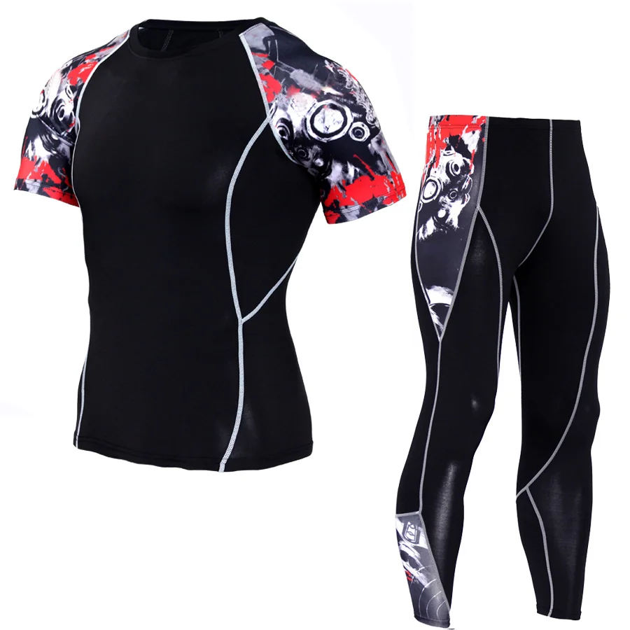 Compression Men Sports Quick Dry Running Suits T Shirt Pants Sets MMA Jogging Clothes Gym Sportswear Training Fitness Tracksuit