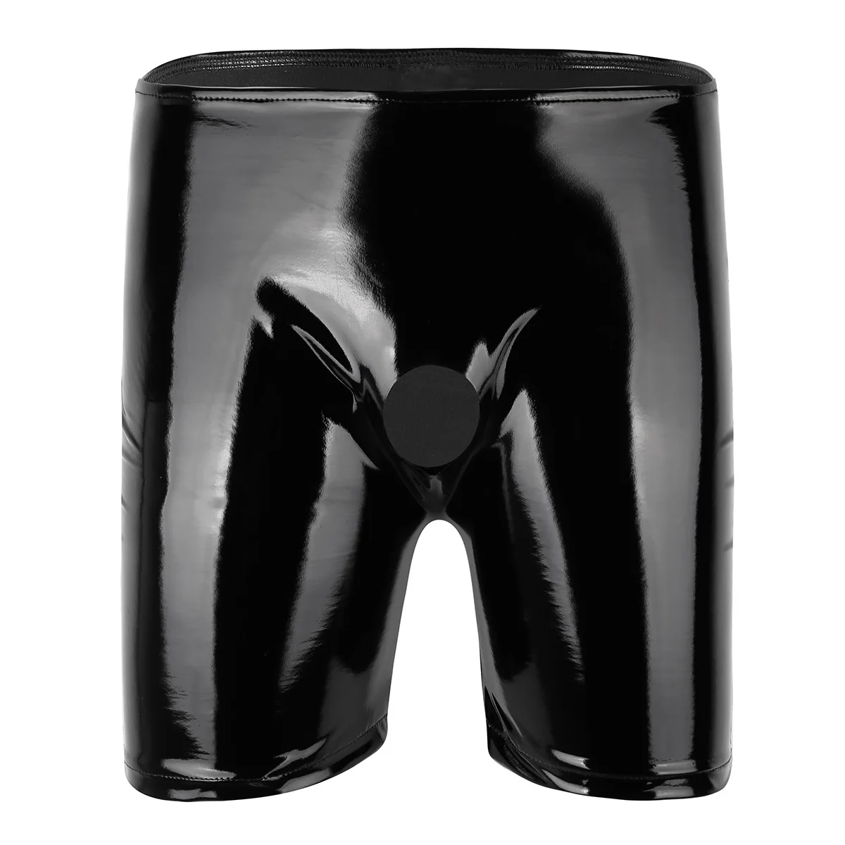 Black Latex Short Pants Sexy Lingerie Clubwear Shiny Wetlook Leather Short Pant Erotic Mens Boxer Shorts Panties Open Penis Hole