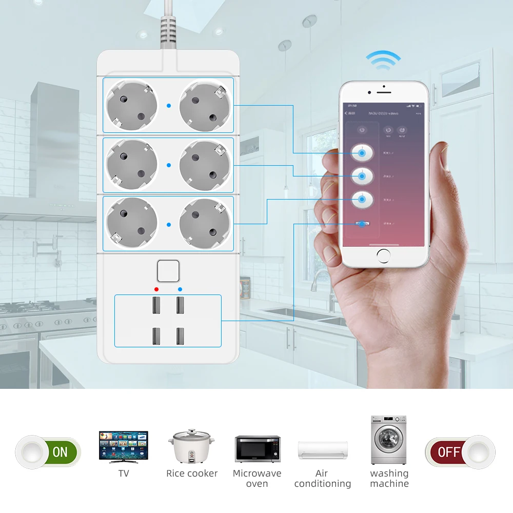 Smart Wifi Power Strip 3/4/6 EU  4USB Charging Port Timing with5V3.1A.Bluetooth Control Alexa Google Home Assistant