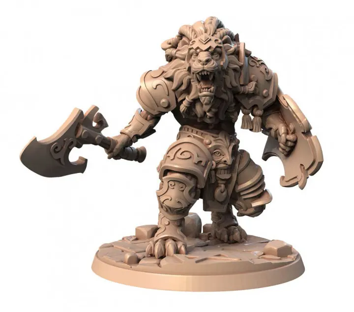 56mm 38mm Resin Model Lion Axe Warrior Figure Unpainted DW-013