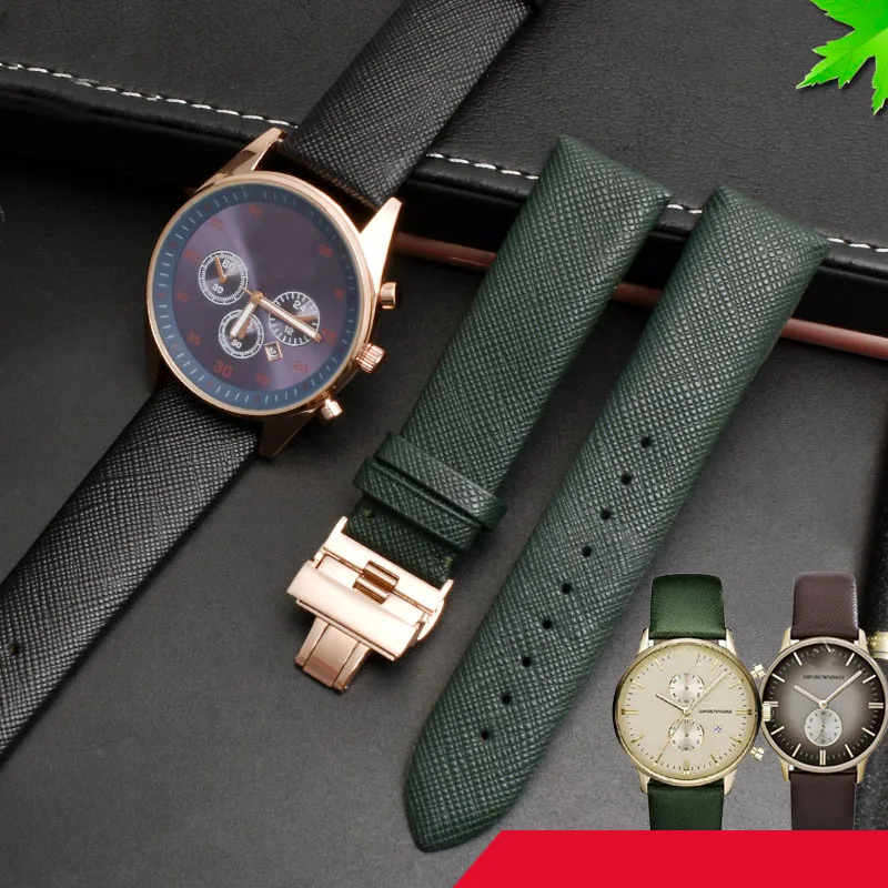 Fashion Lizard Texture Leather Watchband Pin Buckle Watch Strap for AR1674 AR0382 AR1722 Women and Man 18mm 20mm 22mmBlackGreen