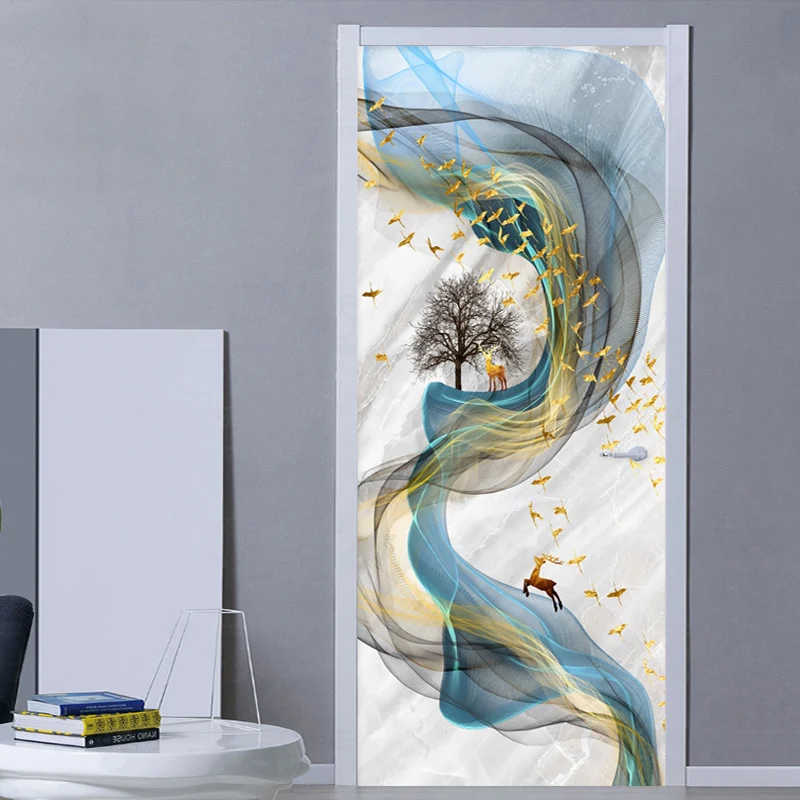 

PVC Self-Adhesive Waterproof Door Sticker 3D Stereo Abstract Art Line Marble Wallpaper Living Room Bedroom Home Decor Door Paste