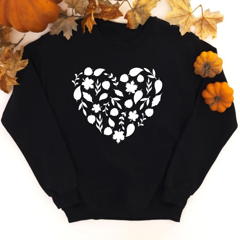 Vintage Thanksgiving Holiday Sweatshirt Autumn Leaves Heart Print Sweatshirt Aesthetic Women Graphic Pumpkin Spice Fall Pullover