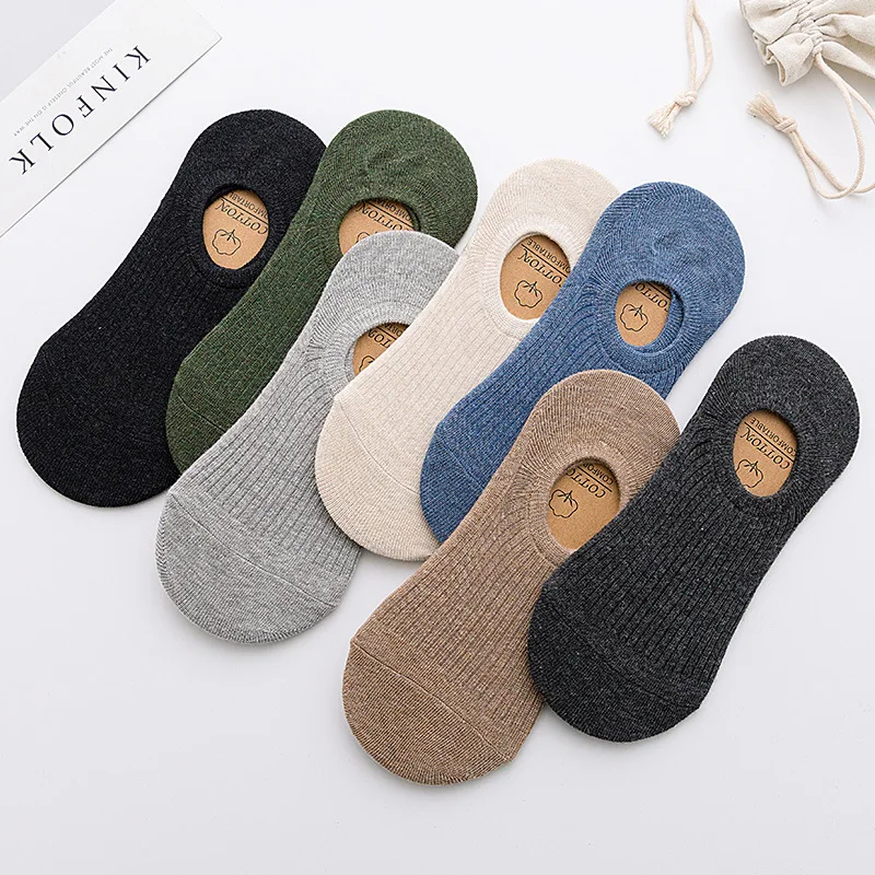 10 Pieces=5 Pairs/Pack Men Invisible Socks Set Cotton Non-Slip Silicone Spring Summer Solid Color Business Low Socks Slippers