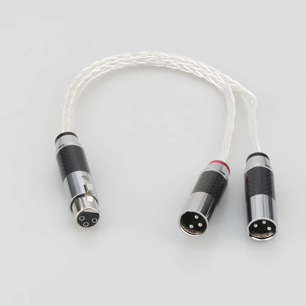 8AG Silver Plated XLR Female to Dual XLR Male Y Splitter 3Pin Balanced Microphone Cable Rhodium Plated XLR Plug HIF