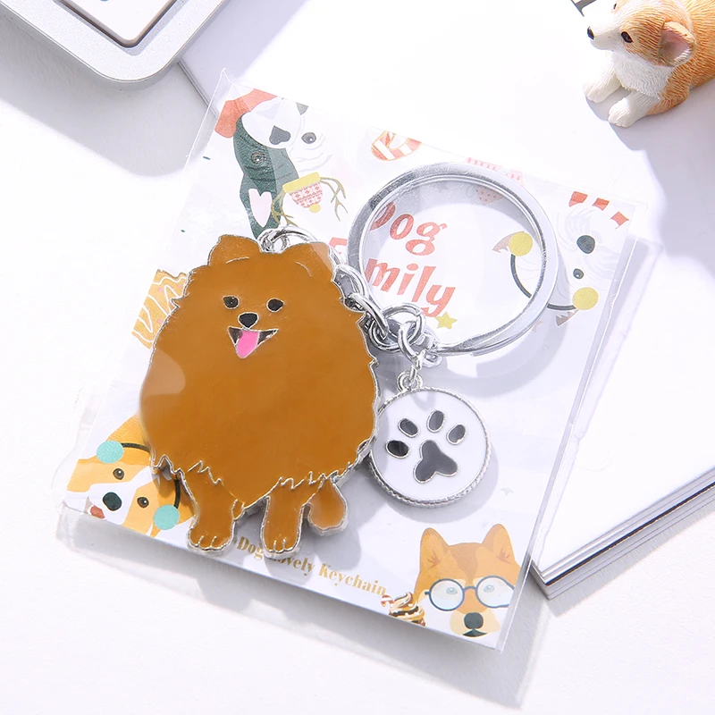 NEW Fashion Jewelry White/ Brown Pomeranian Keychain Pet Dogs Key Ring Gift For Woman Drop Shipping Can Wholesale Keyring Car