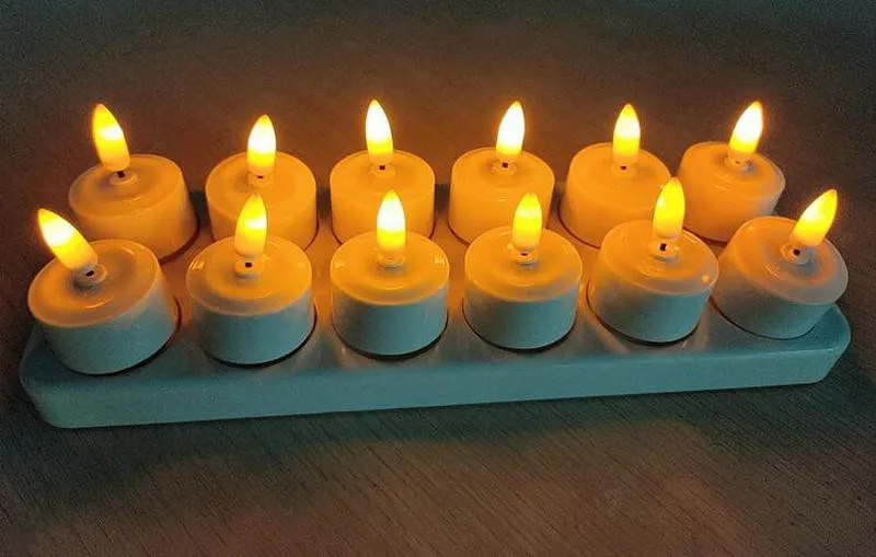 

Pack of 12 Remote or Not remote Rechargeable 3D Flame TeaLight Led Candle lamp Xmas Wedding Home Bar party Lighting decor-Amber