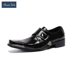 Christia Bella Fashion Formal Men Oxford Shoes Genuine Leather Buckle Brogue Shoes Square Toe Wedding Party Dress Shoes Male