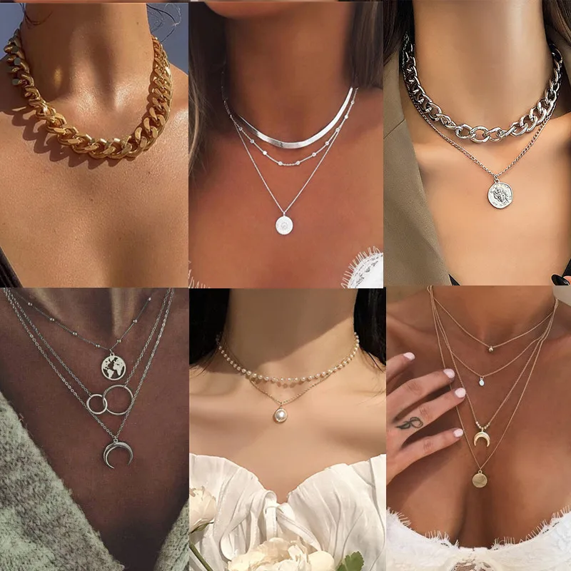 Bohemia Multilayer Necklace For Women Gold Silver Color Pearl Choker Necklaces 2021 New Neck Jewelry Collier Femme