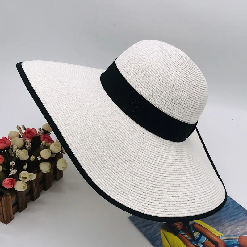 

Beach Hats Women Straw Big Wide Brim Sun Hat Sun Block Breathable Sunscreen UV Protection Summer Hat White Sun Protector Caps