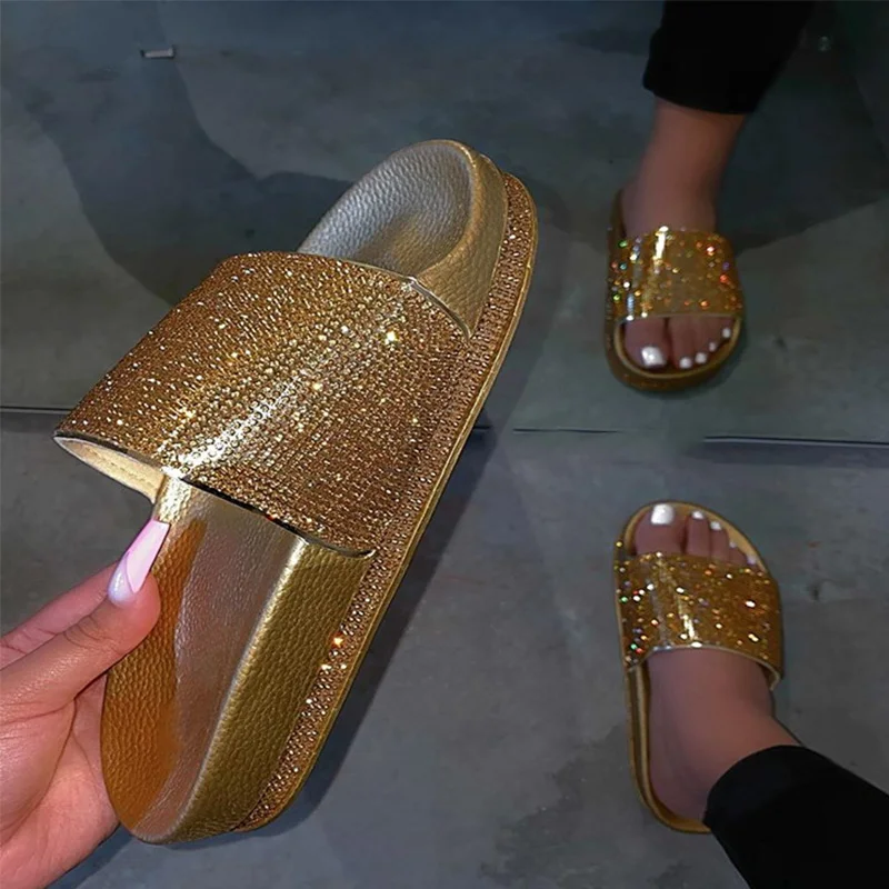 Women Slippers Bling Crystal Comfort PVC Confort Slides Shoes Flats Ladies Fashion Platform Woman Home Bathroom Casual Ladies