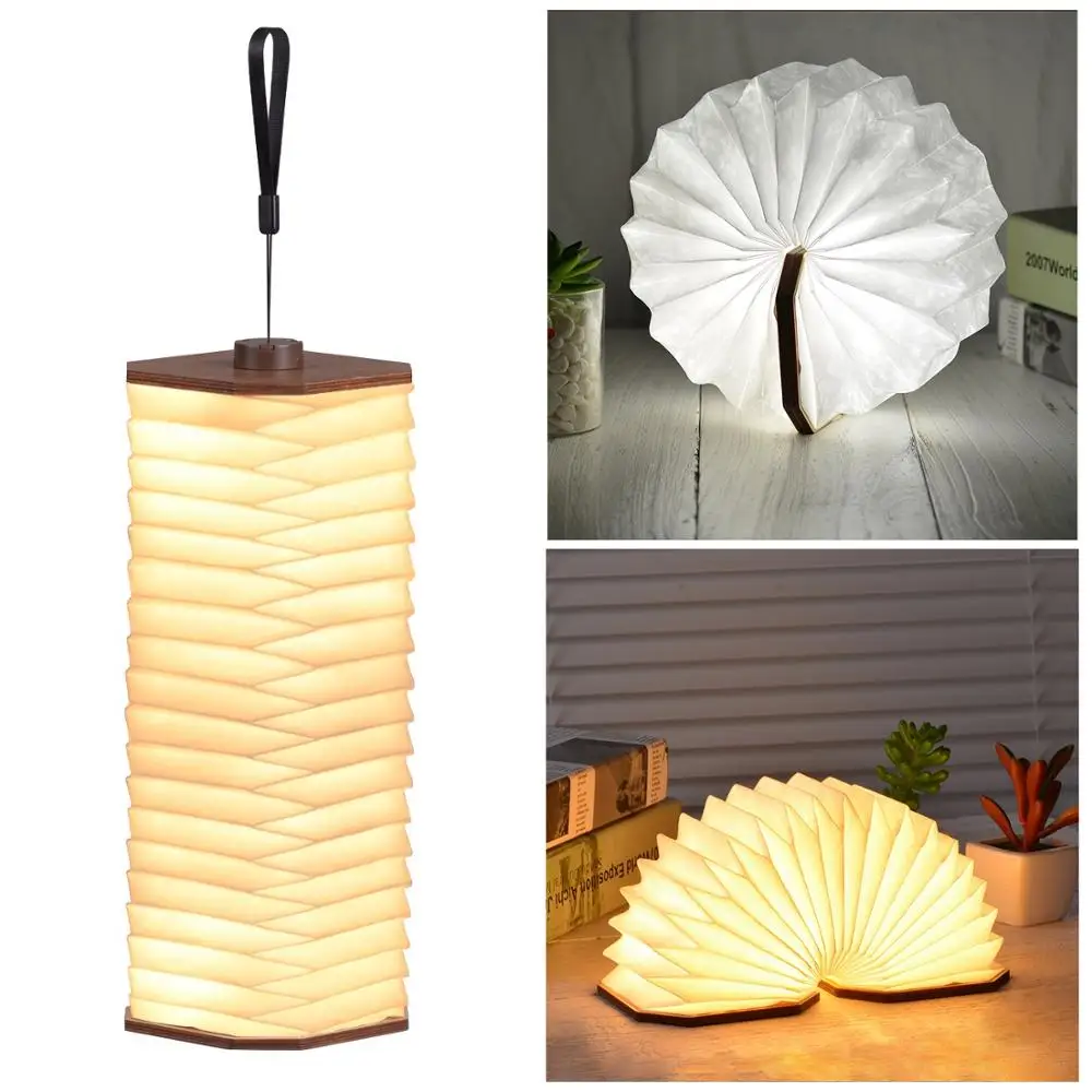 LED Night Lights USB Rechargeable Folding Paper Lantern Book Lamp Decorate Table Desk Light Hanging NightLight for Baby Bedroom