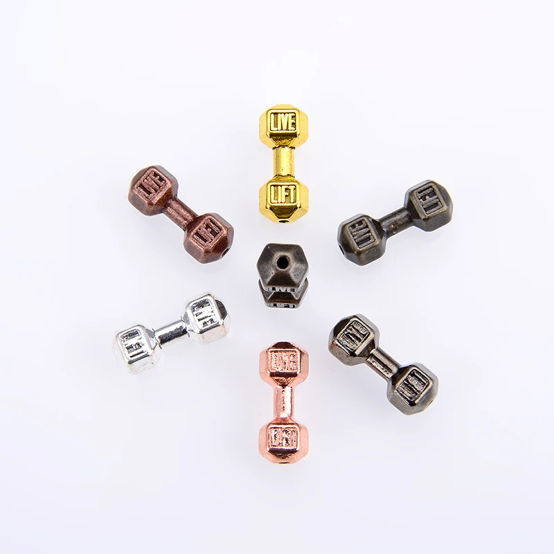 10PCS/ package Accessories Wholesale Barbell Dumbbell Spacer Beads Charms fit Diy Beaded Fitness Bracelets Handmade Making