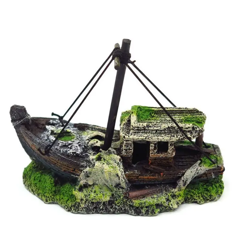 Aquarium Decoration Fish Tank Landscape Resin Pirate Ship Wreck Broken Ship Boat Ornament Aquarium Decor Accessories