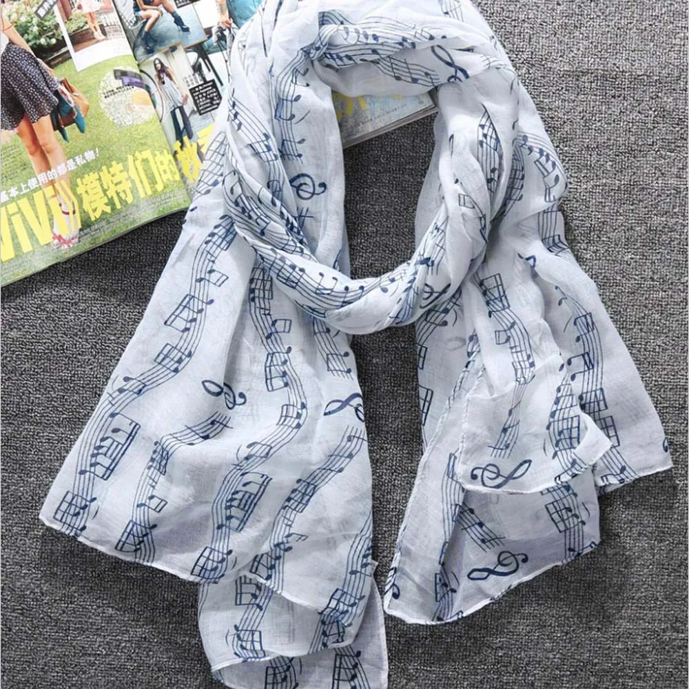 Voile Scarves Women Lady Musical Note Chiffon Neck Scarf Shawl Muffler Scarves High Quality Fabulous Elastic Beautiful Scarves