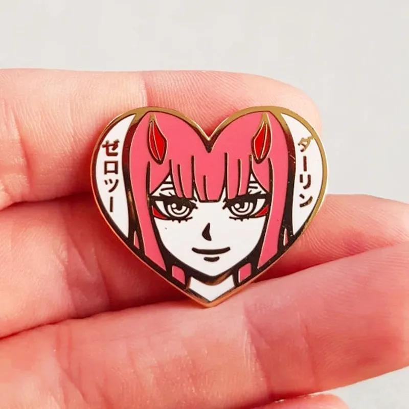 Cute Zero Two Darling in the Franxx Love Heart Enamel Pins Anime Lapel Pin Jeans Badge Brooch Backpack Fashion Accessories Gift