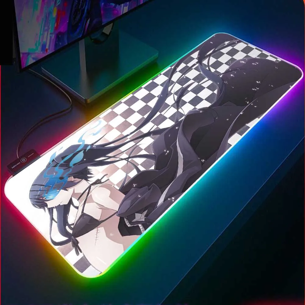 Anime Black Rock Shooter RGB Gaming Mousepad Laptop Gamer Carpet Keyboard Pad Gaming Accessories LED Backlight Overlock Xxl Desk