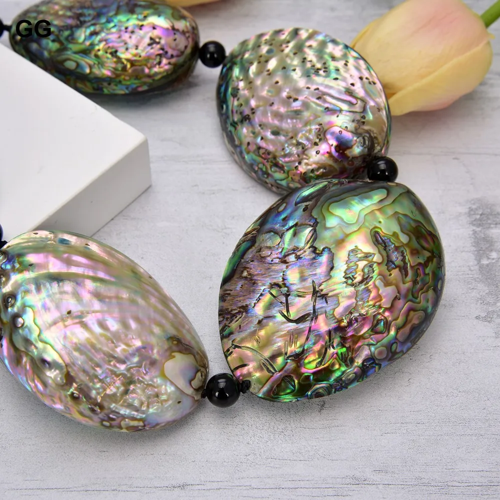 GuaiGuai Jewelry Big Natural 43x58mm Paua Abalone Shell Necklace