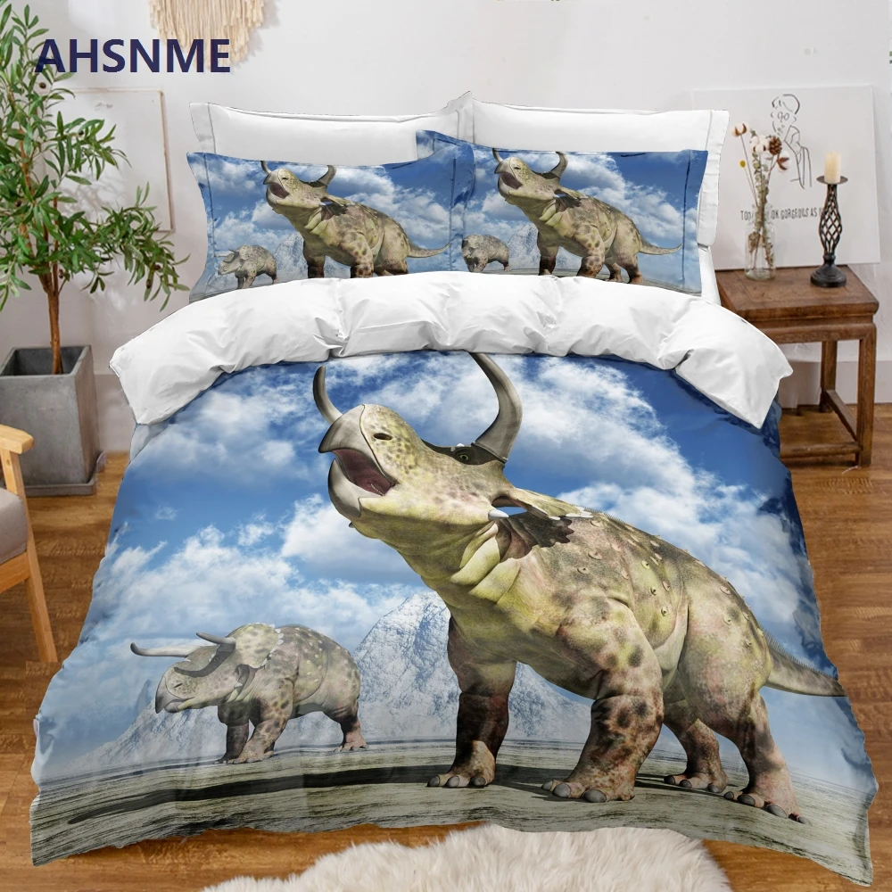 AHSNME 3D Dinosaur Bedding Set Cartoon Children's Room Quilt Cover Pillowcase Set Print photos