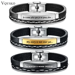 Customizable Leather Bracelets for Men Women Name Text Logo Engraving Stainless Steel Casual Personalized Jewelry Bracelet New