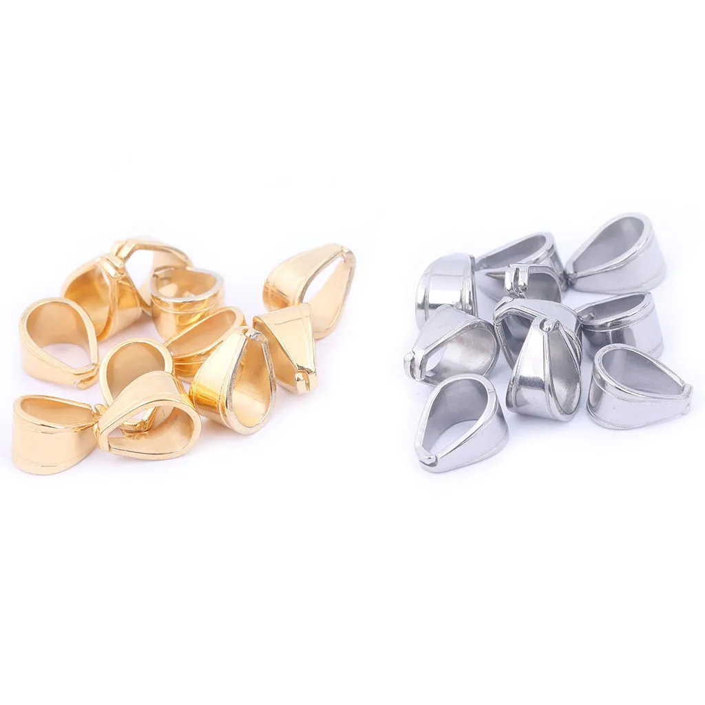 20pcs Stainless Steel Pendant Pinch Bails Clips Gold Plated Diy Jewelry Connector Findings 8x12mm