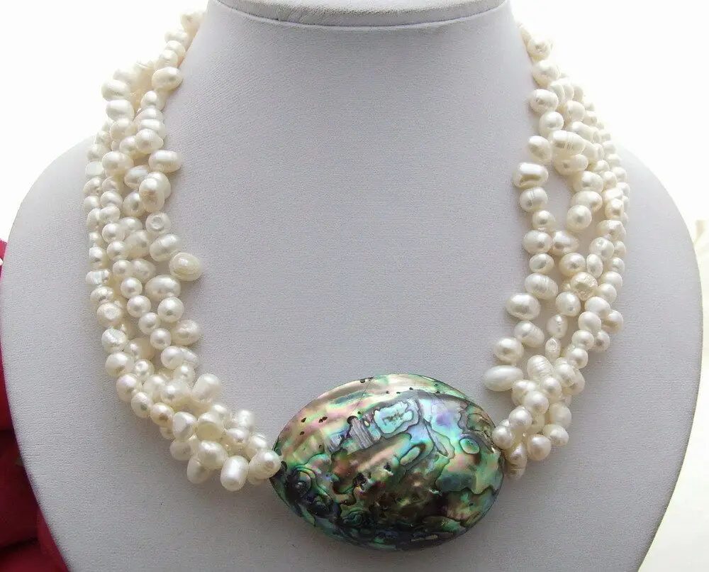 

19" 4Strands Pearl Paua Abalone Shell Necklace