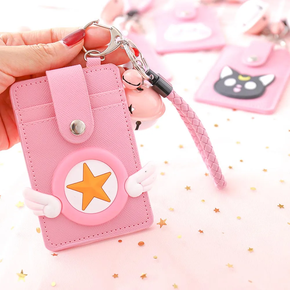 1 Pcs Creative Credit Card Set Pink Girl ID Card 3 Card Slots Student Card Bus Card Lanyard Card Set with Key Chain