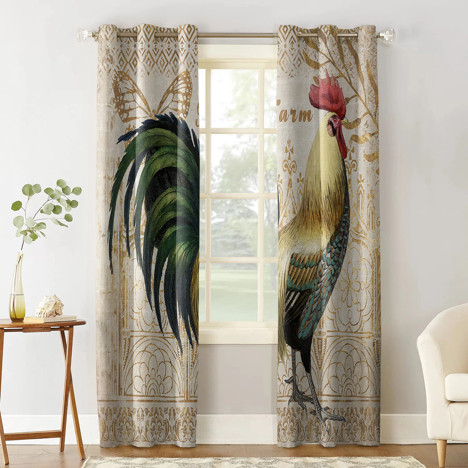 Farm Rooster Butterfly Texture Curtains For Living Room Bedroom Window Treatment Blinds Finished Drapes Kitchen Curtains