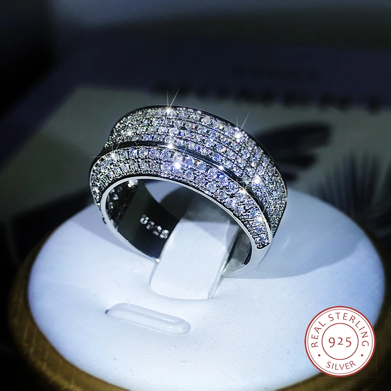 Luksusowy wykwintny pierścionek z białą cyrkonią dla pary 925 Sterling Silver Fashion Ring Party Biżuteria urodzinowa Prezent