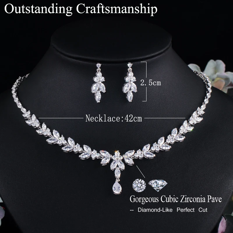 CWWZircons Top African Cubic Zirconia Leaf Drop Women Party Wedding Necklace Bridal Jewelry Set Dubai Gold Color Jewellery T442